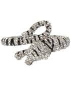 Betsey Johnson Hematite-tone Enamel & Crystal Tiger Hinged Bangle Bracelet