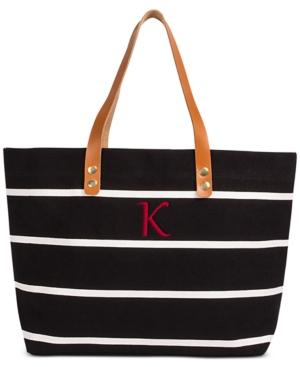 Cathy's Concepts Personalized Black Striped Tote With Leather Handles