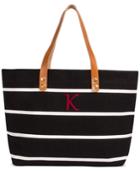 Cathy's Concepts Personalized Black Striped Tote With Leather Handles
