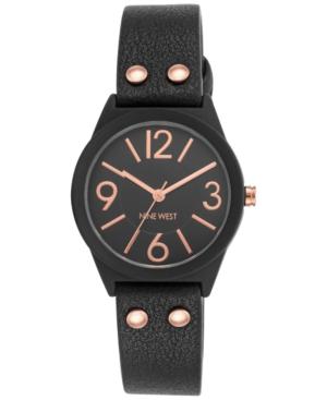 Nine West Women's Black Imitation Leather Strap Watch 36mm Nw-1932bkrg