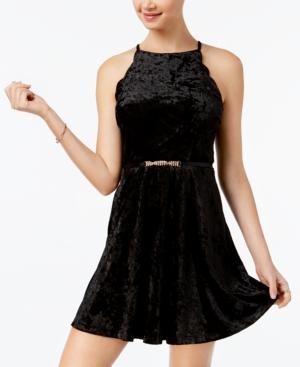 Bcx Juniors' Belted Velvet Fit & Flare Dress