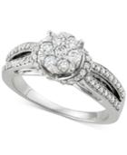 Diamond Cluster Split Shank Engagement Ring (3/4 Ct. T.w.) In 14k White Gold