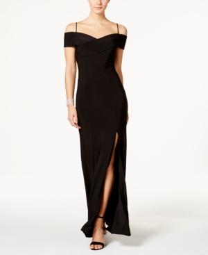 Nightway Off-the-shoulder Slit Gown