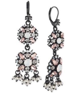 Marchesa Black-tone Multi-stone & Shaky Imitation Pearl Double Drop Earrings
