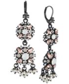 Marchesa Black-tone Multi-stone & Shaky Imitation Pearl Double Drop Earrings