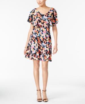 Ny Collection Petite Printed Flutter-sleeve Fit & Flare Dress
