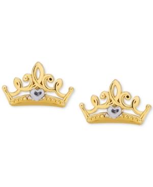 Disney Children's Princess Crown Stud Earrings In 14k Gold