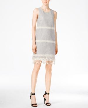 Kensie Embroidered Fringe Shift Dress