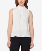 Tahari Asl Pleated Mock-neck Top