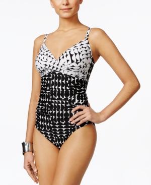 Calvin Klein Tummy Control Geo-print Colorblocked One-piece Swimsuit Women's Swimsuit