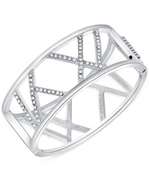 T Tahari Silver-tone Crystal Cut-out Hinged Bangle Bracelet