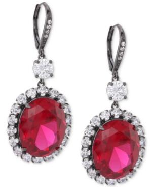 Nina Black-tone Crystal & Stone Oval Drop Earrings