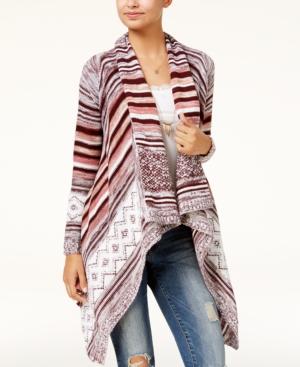 Almost Famous Juniors' Asymmetrical-hem Jacquard Cardigan
