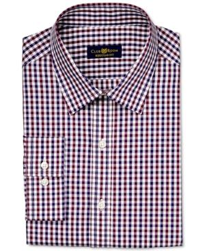 Club Room Estate Classic-fit Wrinkle-resistant Burgundy Holiday Gingham Dress Shirt, Only At Macy's