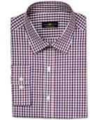Club Room Estate Classic-fit Wrinkle-resistant Burgundy Holiday Gingham Dress Shirt, Only At Macy's
