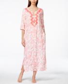 Charter Club Embroidered Paisley-print Long Caftan, Only At Macy's