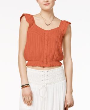American Rag Juniors' Cotton Flutter-sleeve Blouse, Created For Macy's