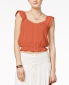 American Rag Juniors' Cotton Flutter-sleeve Blouse, Created For Macy's