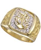 Men's Anchor Ring In 10k Gold & Rhodium-plate