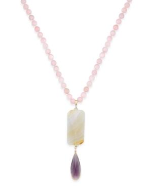 Paul & Pitu Naturally Gold-tone Colored Bead & Stone Long Pendant Necklace