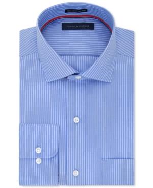 Tommy Hilfiger Men's Classic/regular Fit Non-iron Blue Stripe Dress Shirt