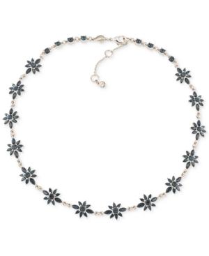 Carolee Silver-tone Blue And Clear Crystal Flower Collar Necklace