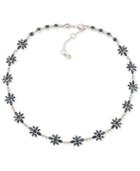 Carolee Silver-tone Blue And Clear Crystal Flower Collar Necklace