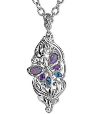 Carolyn Pollock Multi-gemstone Butterfly Pendant Necklace (2-1/5 Ct. T.w.) In Sterling Silver