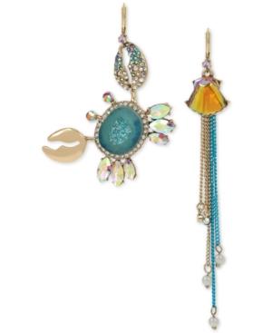 Betsey Johnson Two-tone Multi-stone Crab & Shell Mismatch Earrings