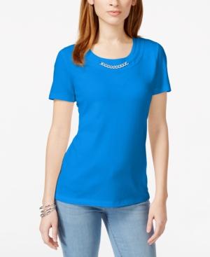 Karen Scott Short-sleeve Embellished Top, Only At Macy's