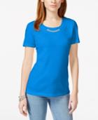 Karen Scott Short-sleeve Embellished Top, Only At Macy's