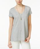 Maison Jules Metallic V-neck T-shirt, Only At Macy's