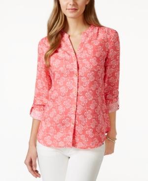 Charter Club Linen Button-down Shirt, Floral Print