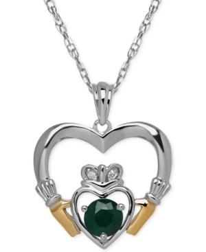 Emerald (1/2 Ct. T.w.) And Diamond Accent Heart Pendant Necklace In Sterling Silver And 14k Gold