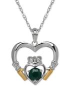 Emerald (1/2 Ct. T.w.) And Diamond Accent Heart Pendant Necklace In Sterling Silver And 14k Gold
