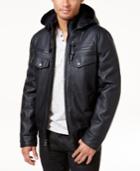 Inc International Concepts Men's Faux Leather Hooded Bomber Jacket, Created For Macy's