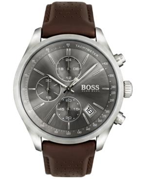 Boss Hugo Boss Men's Chronograph Grand Prix Brown Leather Strap Watch 44mm 1513476