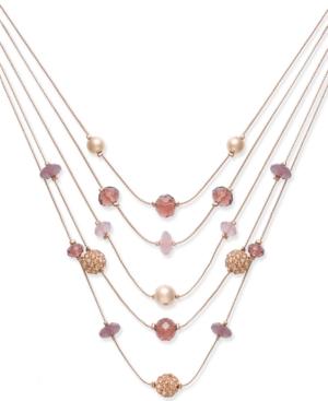Inc International Concepts Rose Gold-tone Bead & Fireball Multi-layer Necklace, Created For Macy's