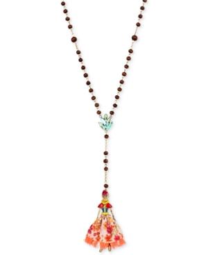 Betsey Johnson Gold-tone Beaded And Crystal Skull Girl Pendant Necklace
