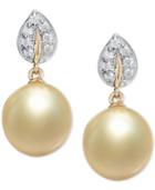 Cultured Golden South Sea Pearl (9mm) & Diamond (1/8 Ct. T.w.) Drop Earrings In 14k Gold