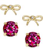 Kate Spade New York Gold-tone Glitter And Bow Stud Earring