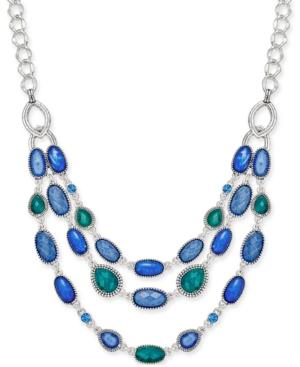 Nine West Silver-tone Blue Stone Multi-row Necklace