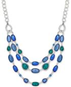 Nine West Silver-tone Blue Stone Multi-row Necklace