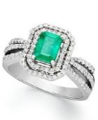14k White Gold Ring, Emerald (1 Ct. T.w.) And Diamond (1/2 Ct. T.w.) 2 Row Ring