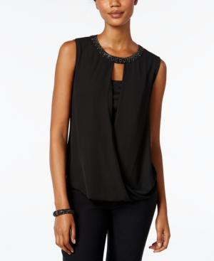 Msk Embellished Draped Keyhole Blouse