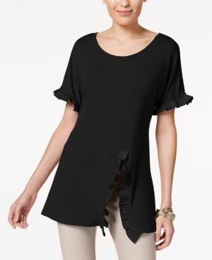 Ny Collection Ruffle-trim Split-hem Top