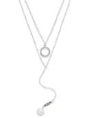 Inc International Concepts Silver-tone Pave Circle And Imitation Pearl Pendant Lariat Necklace, Created For Macy's