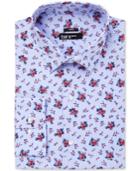 Bar Iii Men's Slim-fit Stretch Easy Care Coral Blue Floral Glenplaid Dress Shirt, Only At Macy's