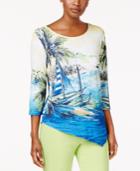 Alfred Dunner Petite Printed Asymmetrical Top