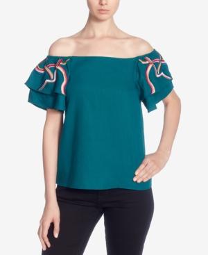 Catherine Catherine Malandrino Embroidered Off-the-shoulder Top